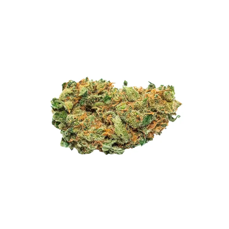 Nahaufnahme einer Amnesia Haze Cake Cannabisblüte mit sichtbaren Trichomen und Limonen-Terpenen