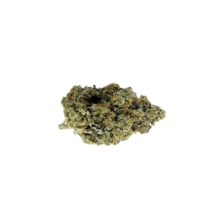 Nahaufnahme der harzigen Blüten der Cannabis-Sorte Apple Rock Candy mit sichtbaren Trichomen