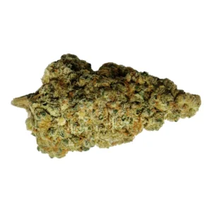 Cannabisblüte der Sorte Ben & Berries mit sichtbaren Trichomen und Limonen-Terpenprofil