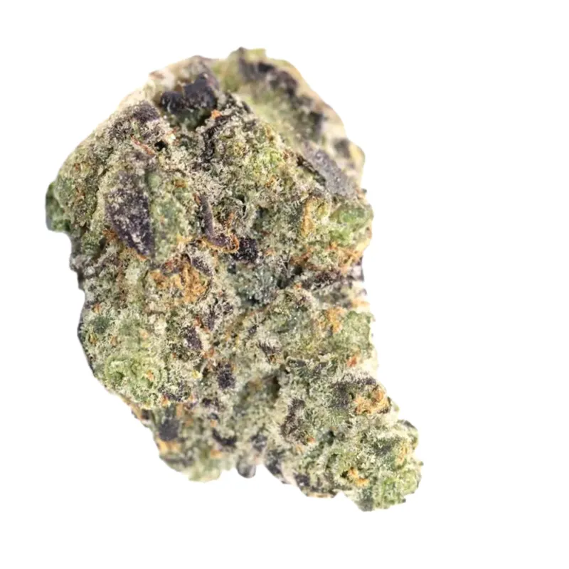 Cannabisblüten der Sorte Cool Grapes mit sichtbaren Trichomen und violetten Blattfärbungen