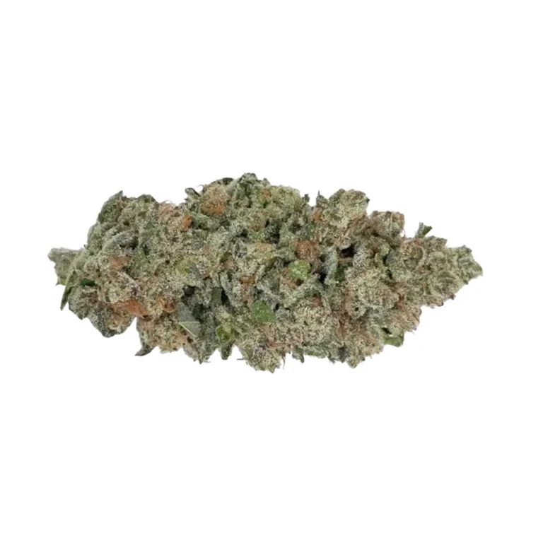 Nahaufnahme der medizinischen Cannabisblüte Ozark mit Trichomen und limonenreichem Terpenprofil