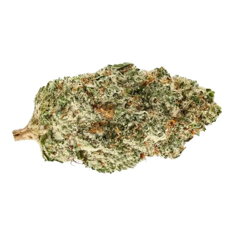 Nahaufnahme dichter, trichombedeckter Pineapple-God-Cannabisblüten mit violetten Akzenten